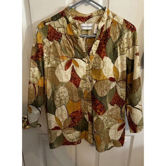 Alfred Dunner Women's Multi-Color Floral Lurex Stripe 3/4 Sleeve Blouse‎ Size 16 - Picture 1 of 3